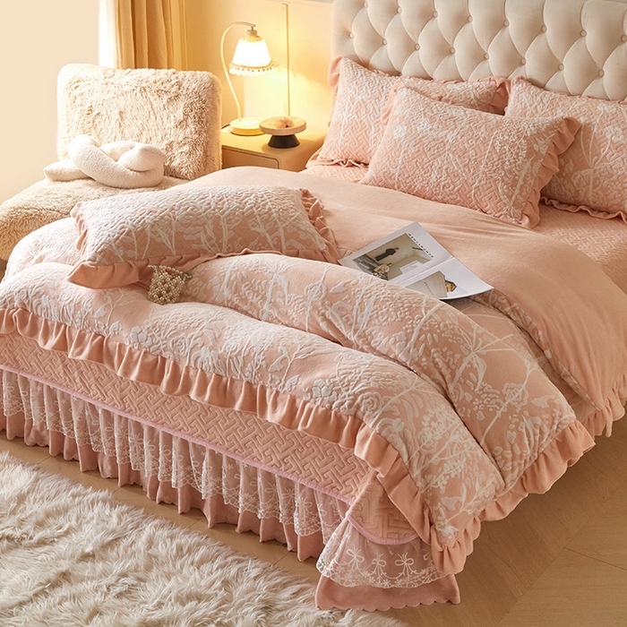 91家纺网 家纺一手货源 找家纺 （总）畅畅家纺 2025新款11斤高克重新款韩版烂花牛奶绒冬季加厚床盖四件套系列