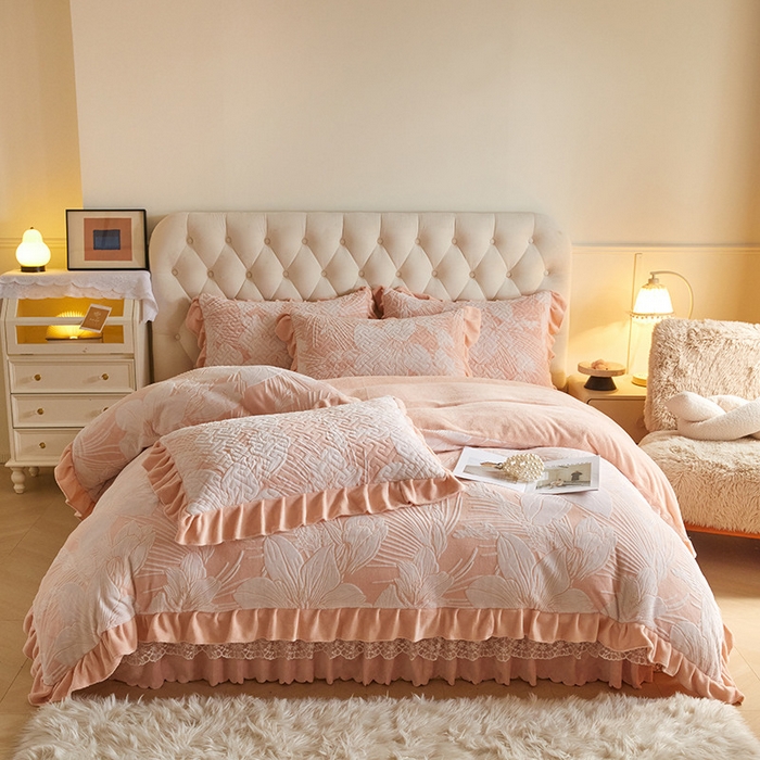 91家纺网 家纺一手货源 找家纺 （总）畅畅家纺 2025新款11斤高克重新款韩版烂花牛奶绒冬季加厚床盖四件套系列