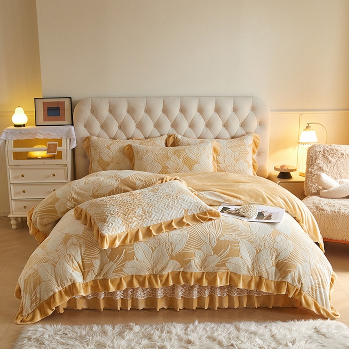 91家纺网 家纺一手货源 找家纺 （总）畅畅家纺 2025新款11斤高克重新款韩版烂花牛奶绒冬季加厚床盖四件套系列