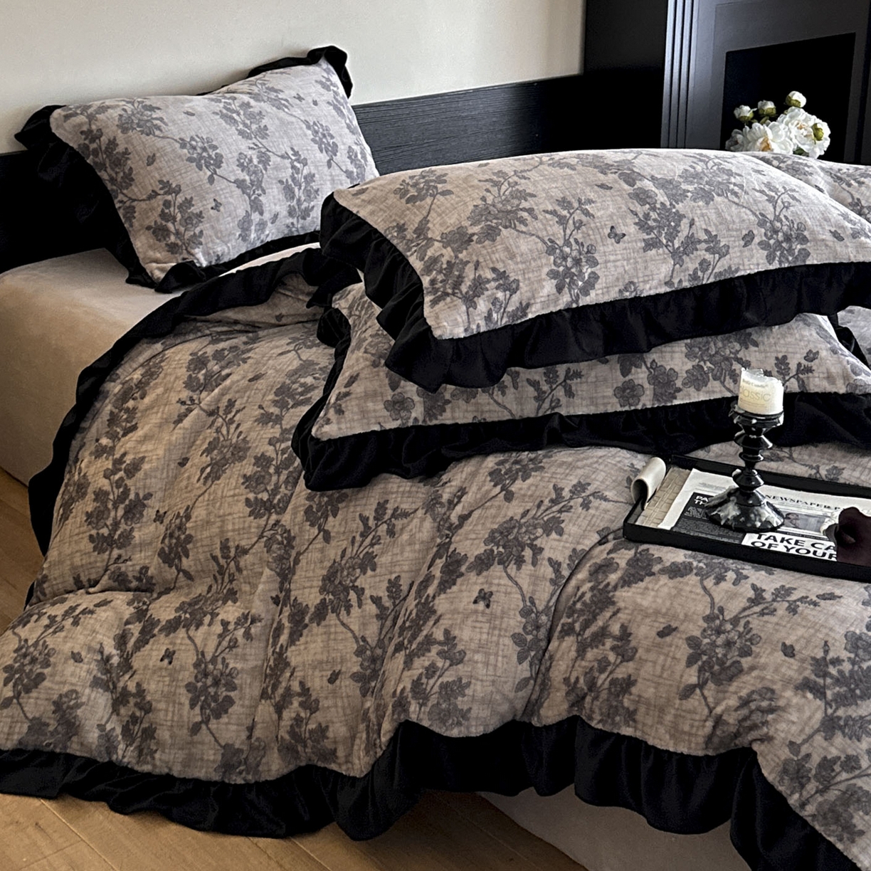 91家纺网 家纺一手货源 找家纺 （总）三朵家纺 2025新款秋冬法式复古风法莱绒花边四件套