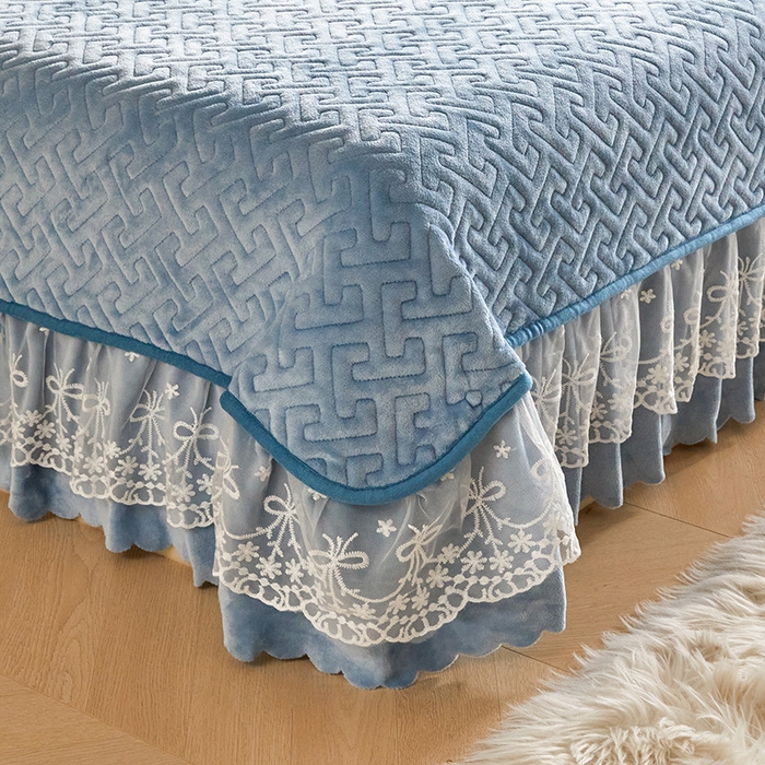 91家纺网 家纺一手货源 找家纺 畅畅家纺 2025新款11斤高克重新款韩版烂花牛奶绒冬季加厚床盖四件套系列 幽兰-海蓝