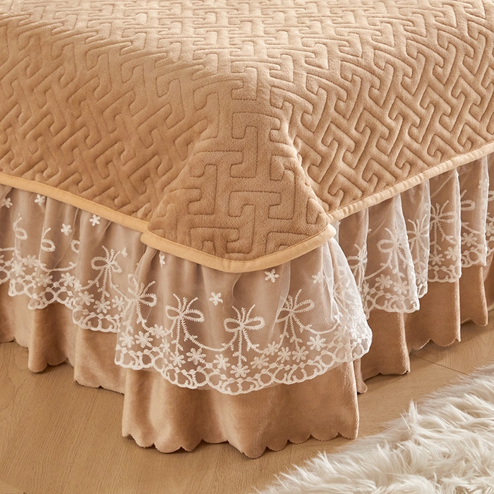 91家纺网 家纺一手货源 找家纺 畅畅家纺 2025新款11斤高克重新款韩版烂花牛奶绒冬季加厚床盖四件套系列 幽兰-咖