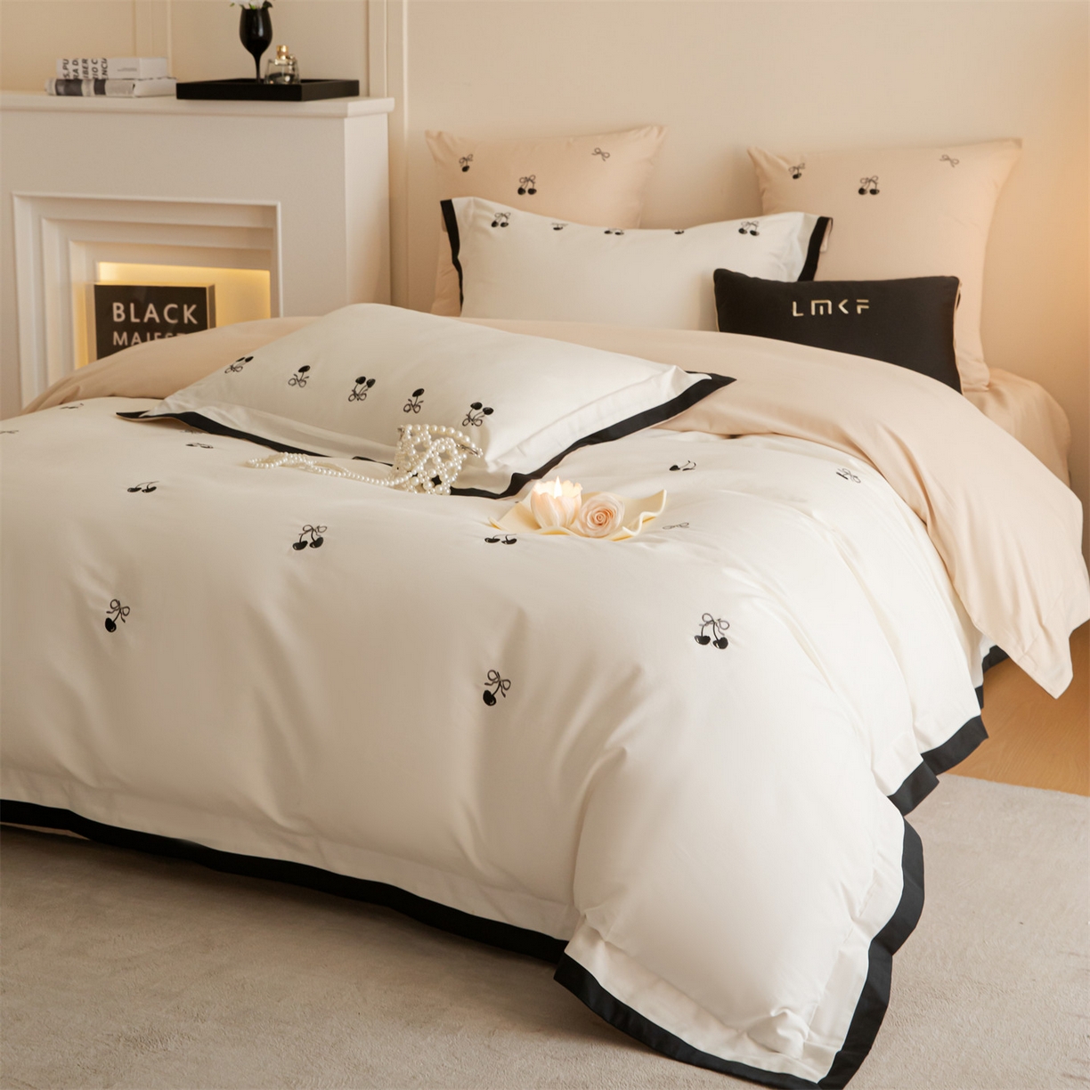 91家纺网 家纺一手货源 找家纺 蓝米卡夫 2025秋冬-全棉60支磨毛绣花-小确樱桃系列（礼盒包装）提供买家秀 小确樱桃-米