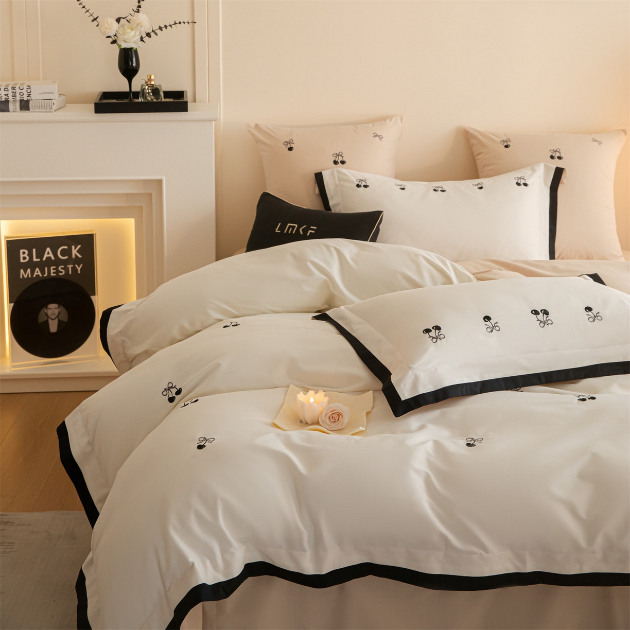 91家纺网 家纺一手货源 找家纺 蓝米卡夫 2025秋冬-全棉60支磨毛绣花-小确樱桃系列（礼盒包装）提供买家秀 小确樱桃-米