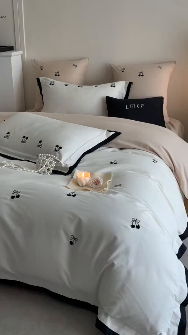 91家纺网 家纺一手货源 找家纺 蓝米卡夫 2025秋冬-全棉60支磨毛绣花-小确樱桃系列（礼盒包装）提供买家秀 小确樱桃-米