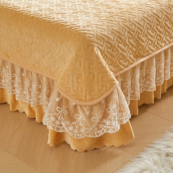 91家纺网 家纺一手货源 找家纺 畅畅家纺 2025新款11斤高克重新款韩版烂花牛奶绒冬季加厚床盖四件套系列 幽兰-嫩黄