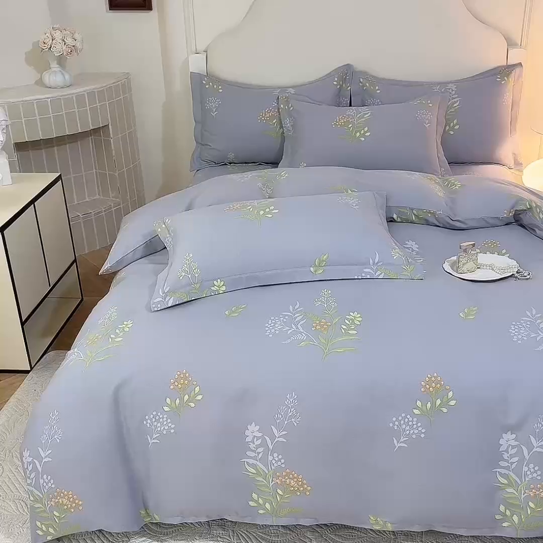 91家纺网 家纺一手货源 找家纺 幸嘉轩 2025新款全棉纯棉喷气加厚磨毛四件套-系列五 花影轻颜