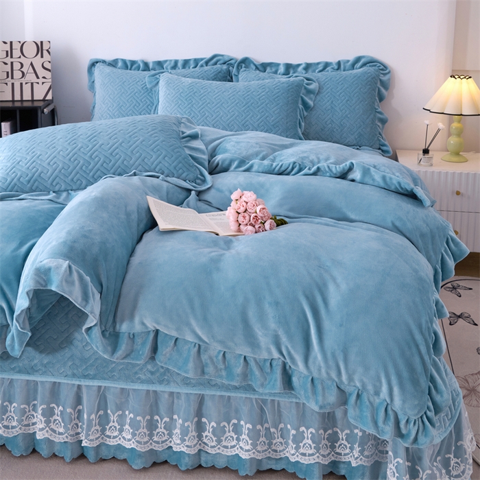 91家纺网 家纺一手货源 找家纺 （总）畅畅家纺 2025新款11斤韩版冬季超柔加厚牛奶绒蝴蝶花边床盖四件套