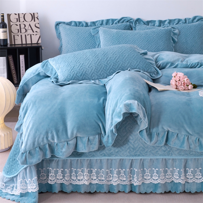 91家纺网 家纺一手货源 找家纺 （总）畅畅家纺 2025新款11斤韩版冬季超柔加厚牛奶绒蝴蝶花边床盖四件套