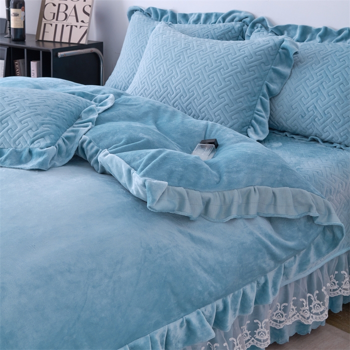 91家纺网 家纺一手货源 找家纺 （总）畅畅家纺 2025新款11斤韩版冬季超柔加厚牛奶绒蝴蝶花边床盖四件套