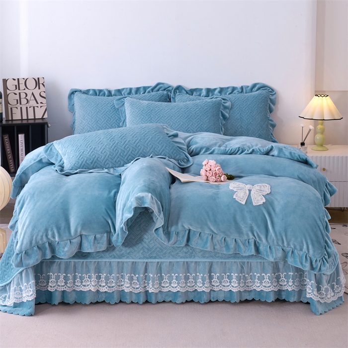 91家纺网 家纺一手货源 找家纺 （总）畅畅家纺 2025新款11斤韩版冬季超柔加厚牛奶绒蝴蝶花边床盖四件套