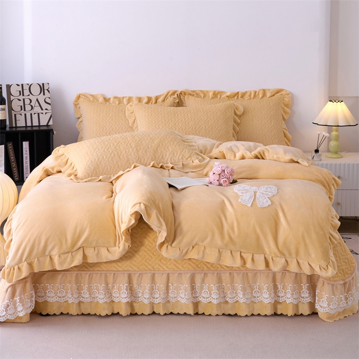 91家纺网 家纺一手货源 找家纺 （总）畅畅家纺 2025新款11斤韩版冬季超柔加厚牛奶绒蝴蝶花边床盖四件套