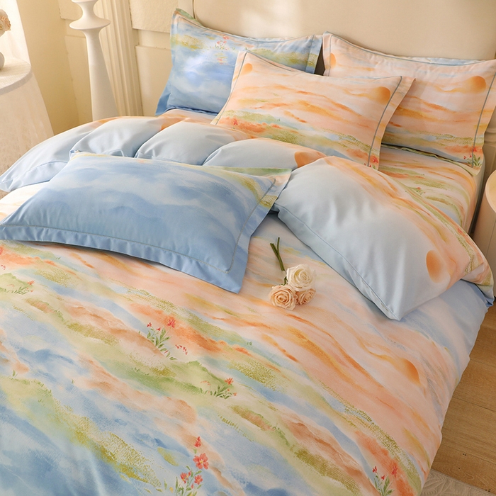 91家纺网 家纺一手货源 找家纺 幸嘉轩 2025新款全棉纯棉喷气加厚磨毛四件套-系列五 秋水一色