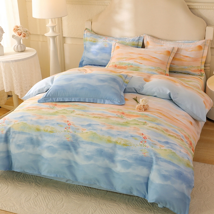 91家纺网 家纺一手货源 找家纺 幸嘉轩 2025新款全棉纯棉喷气加厚磨毛四件套-系列五 秋水一色