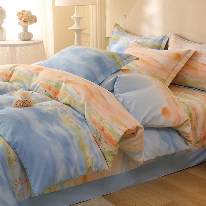 91家纺网 家纺一手货源 找家纺 幸嘉轩 2025新款全棉纯棉喷气加厚磨毛四件套-系列五 秋水一色