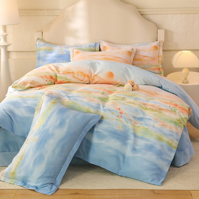 91家纺网 家纺一手货源 找家纺 幸嘉轩 2025新款全棉纯棉喷气加厚磨毛四件套-系列五 秋水一色