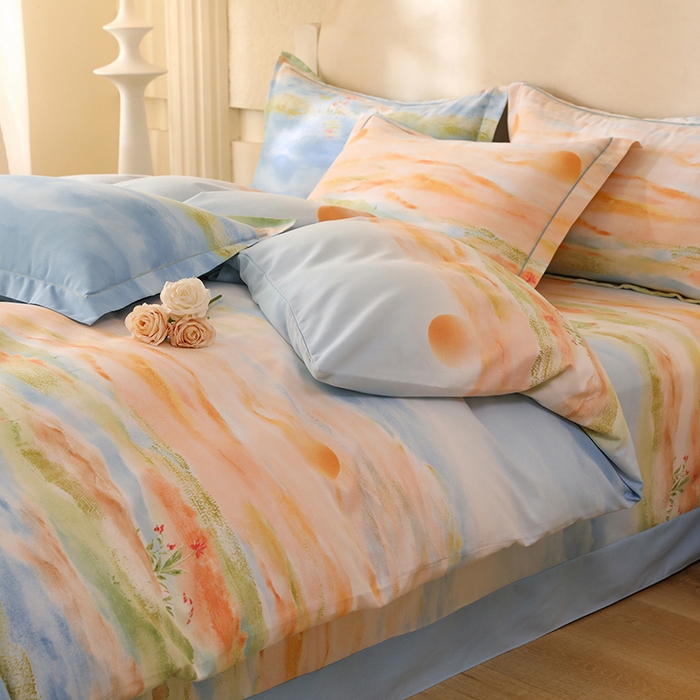 91家纺网 家纺一手货源 找家纺 幸嘉轩 2025新款全棉纯棉喷气加厚磨毛四件套-系列五 秋水一色