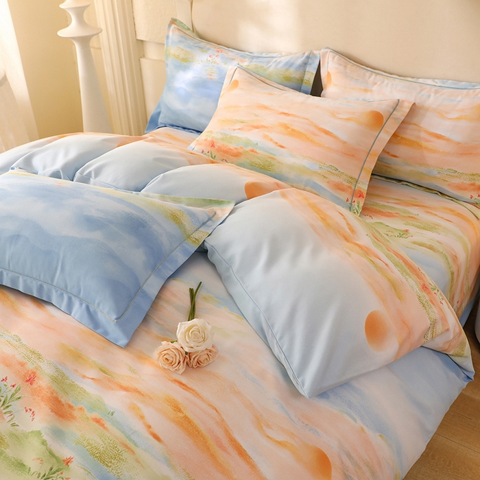 91家纺网 家纺一手货源 找家纺 幸嘉轩 2025新款全棉纯棉喷气加厚磨毛四件套-系列五 秋水一色