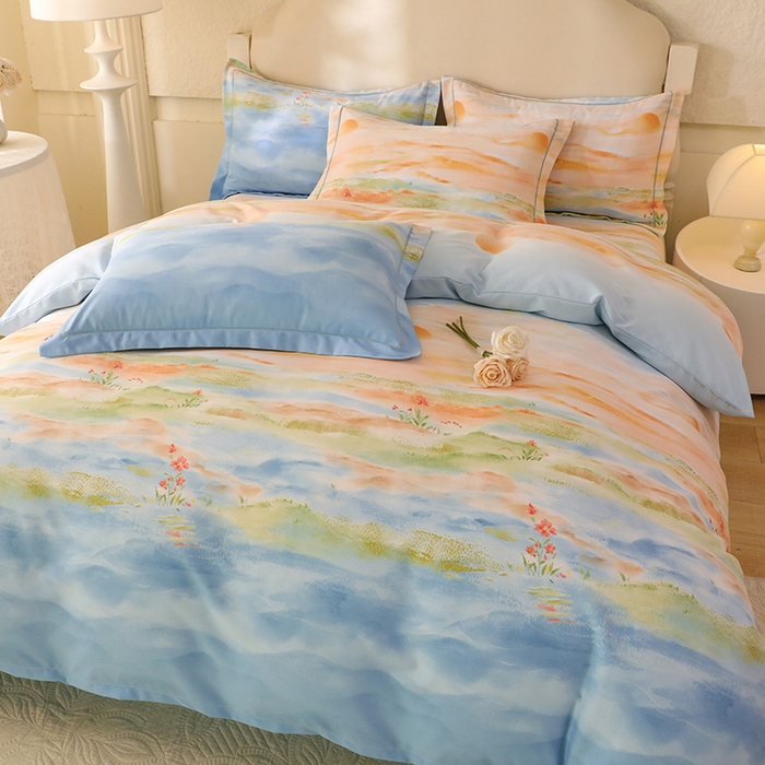 91家纺网 家纺一手货源 找家纺 幸嘉轩 2025新款全棉纯棉喷气加厚磨毛四件套-系列五 秋水一色