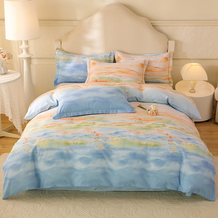 91家纺网 家纺一手货源 找家纺 幸嘉轩 2025新款全棉纯棉喷气加厚磨毛四件套-系列五 秋水一色