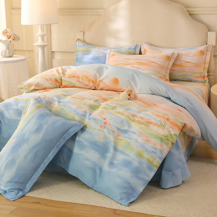 91家纺网 家纺一手货源 找家纺 幸嘉轩 2025新款全棉纯棉喷气加厚磨毛四件套-系列五 秋水一色