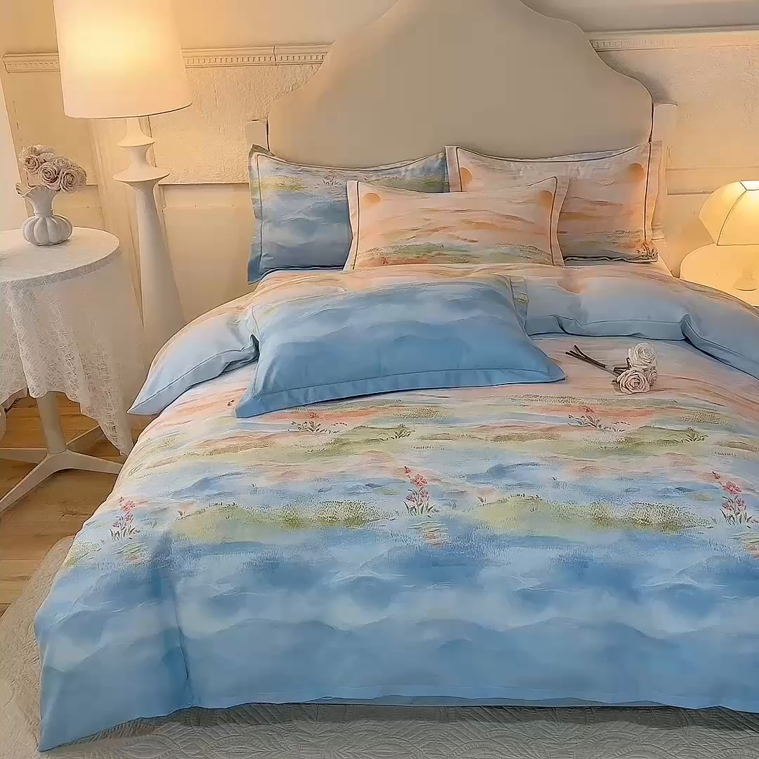 91家纺网 家纺一手货源 找家纺 幸嘉轩 2025新款全棉纯棉喷气加厚磨毛四件套-系列五 秋水一色