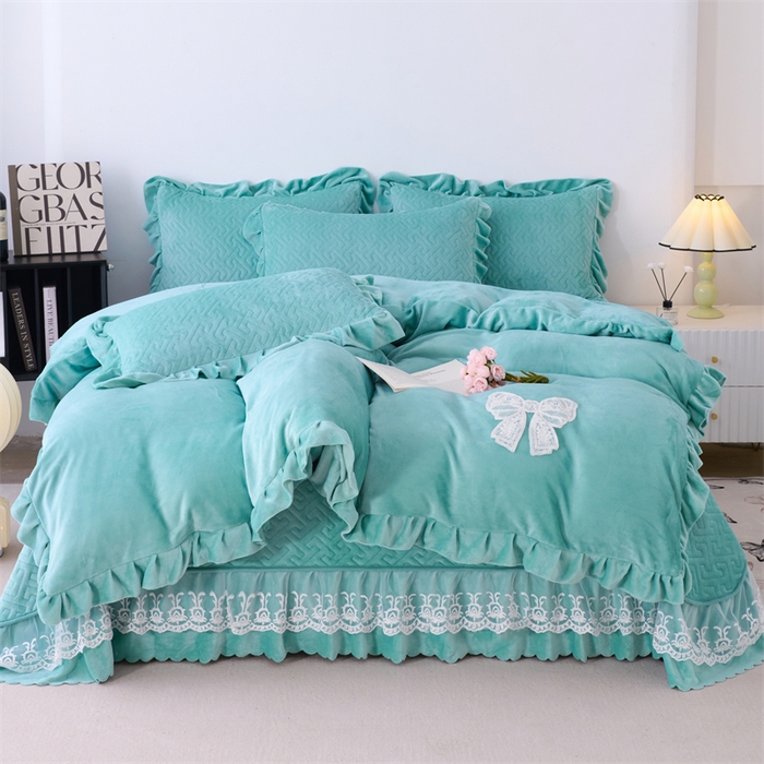 91家纺网 家纺一手货源 找家纺 （总）畅畅家纺 2025新款11斤韩版冬季超柔加厚牛奶绒蝴蝶花边床盖四件套