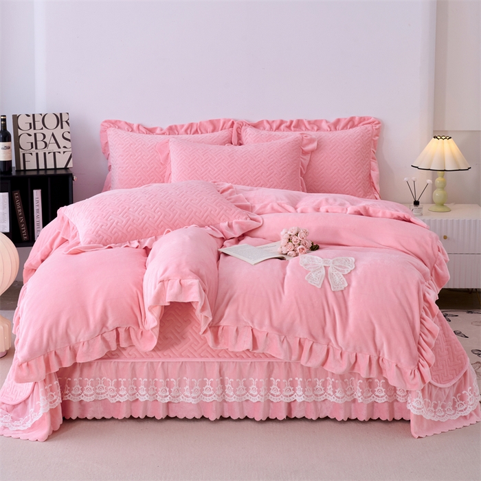 91家纺网 家纺一手货源 找家纺 （总）畅畅家纺 2025新款11斤韩版冬季超柔加厚牛奶绒蝴蝶花边床盖四件套