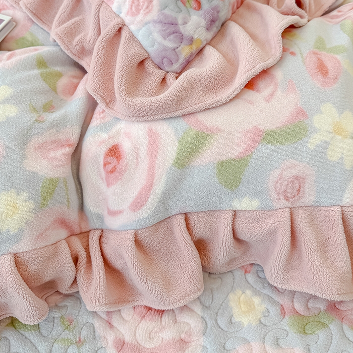 91家纺网 家纺一手货源 找家纺 归属 2025新款牛奶绒床盖四件套 花漾浅玫瑰