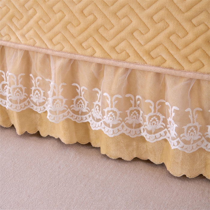 91家纺网 家纺一手货源 找家纺 畅畅家纺 2025新款11斤韩版冬季超柔加厚牛奶绒蝴蝶花边床盖四件套 布丁黄