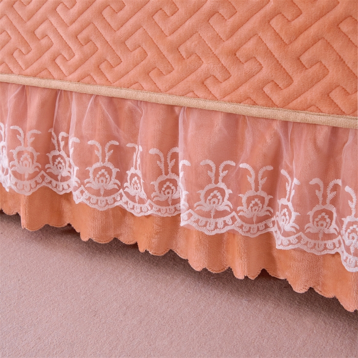 91家纺网 家纺一手货源 找家纺 畅畅家纺 2025新款11斤韩版冬季超柔加厚牛奶绒蝴蝶花边床盖四件套 橙色