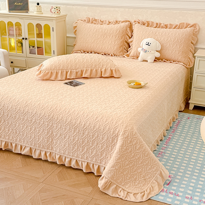 91家纺网 家纺一手货源 找家纺 归属 2025新款牛奶绒床盖四件套 卡其色