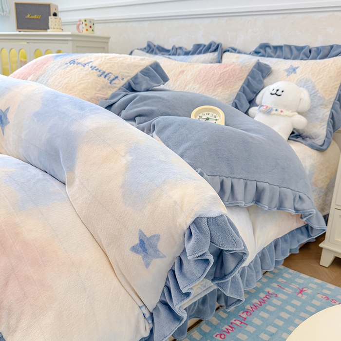 归属 2025新款牛奶绒床盖四件套 浪漫星空蓝