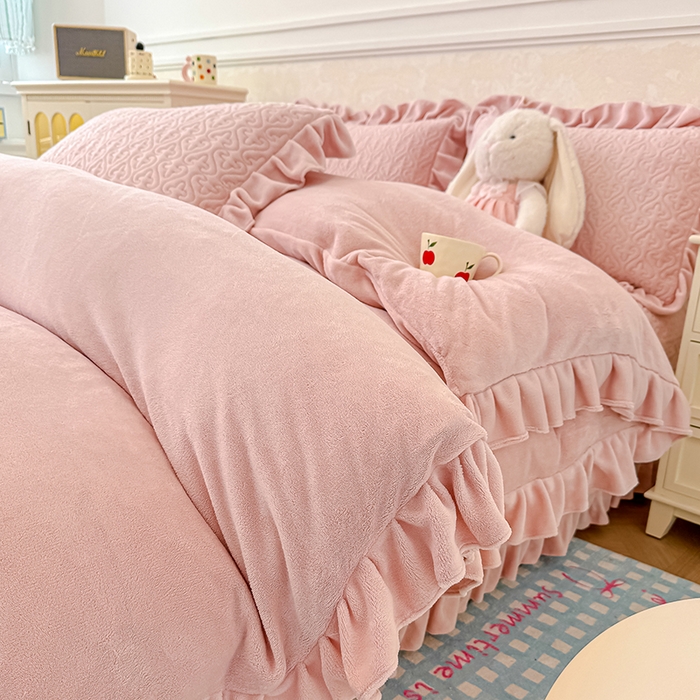 归属 2025新款牛奶绒床盖四件套 琉璃粉