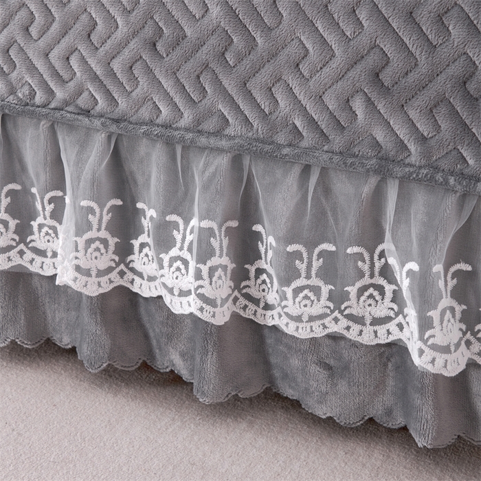 91家纺网 家纺一手货源 找家纺 畅畅家纺 2025新款11斤韩版冬季超柔加厚牛奶绒蝴蝶花边床盖四件套 浅灰