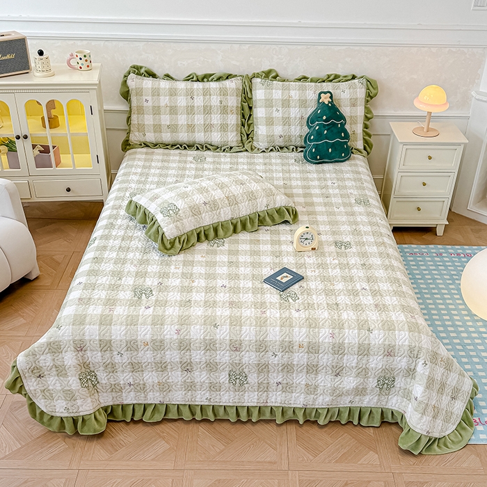 91家纺网 家纺一手货源 找家纺 归属 2025新款牛奶绒床盖四件套 绿韵蝴蝶结