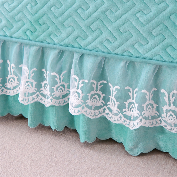 91家纺网 家纺一手货源 找家纺 畅畅家纺 2025新款11斤韩版冬季超柔加厚牛奶绒蝴蝶花边床盖四件套 青蓝