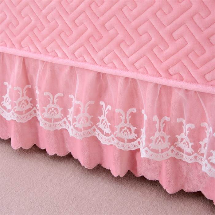 91家纺网 家纺一手货源 找家纺 畅畅家纺 2025新款11斤韩版冬季超柔加厚牛奶绒蝴蝶花边床盖四件套 桃粉