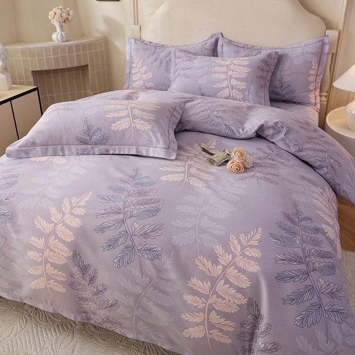 91家纺网 家纺一手货源 找家纺 幸嘉轩 2025新款全棉纯棉喷气加厚磨毛四件套-系列五 叶恋