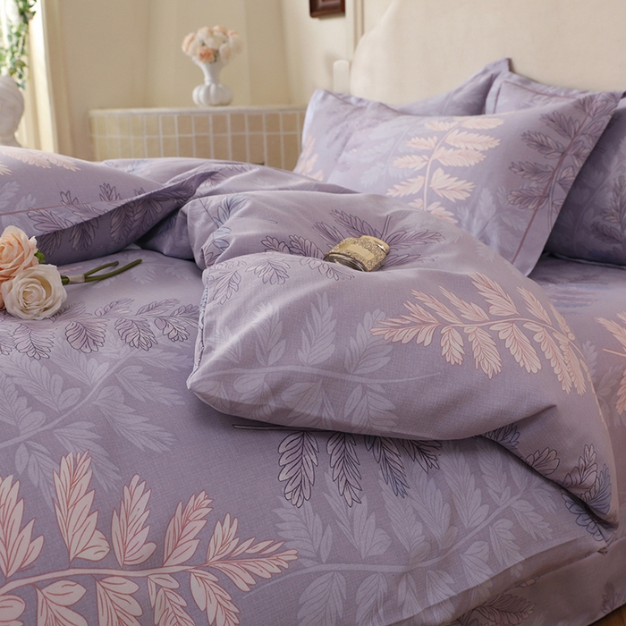 91家纺网 家纺一手货源 找家纺 幸嘉轩 2025新款全棉纯棉喷气加厚磨毛四件套-系列五 叶恋