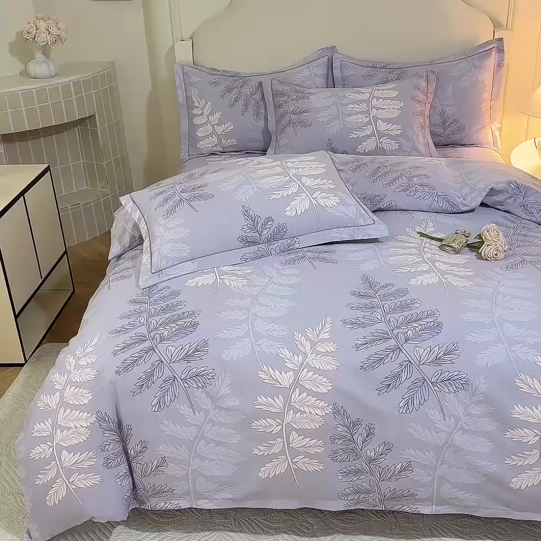 91家纺网 家纺一手货源 找家纺 幸嘉轩 2025新款全棉纯棉喷气加厚磨毛四件套-系列五 叶恋