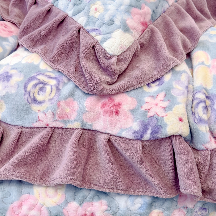 91家纺网 家纺一手货源 找家纺 归属 2025新款牛奶绒床盖四件套 水墨紫花园