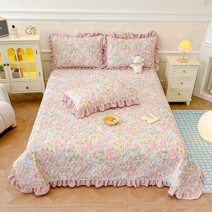 91家纺网 家纺一手货源 找家纺 归属 2025新款牛奶绒床盖四件套 碎花绮梦粉