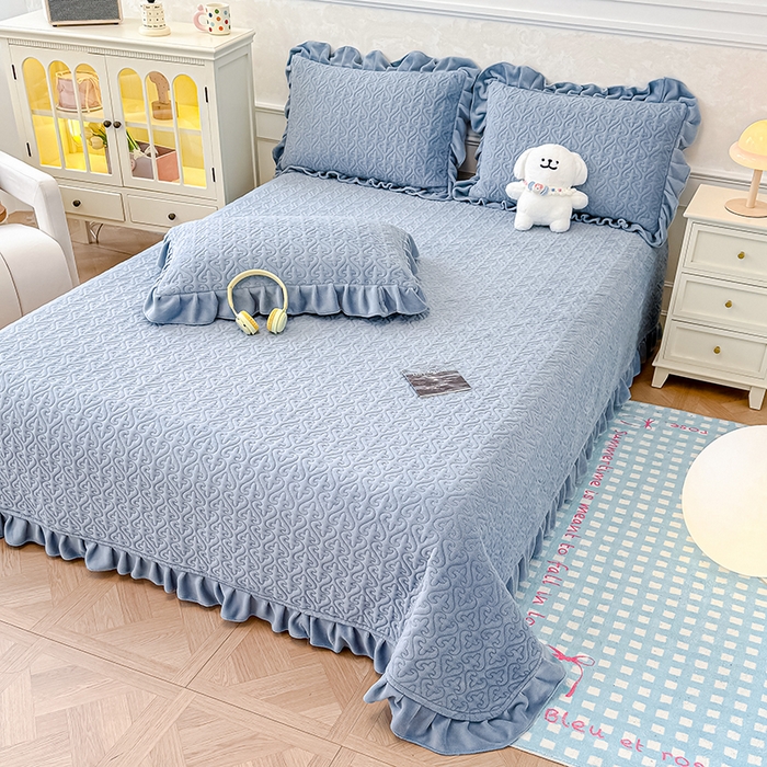 91家纺网 家纺一手货源 找家纺 归属 2025新款牛奶绒床盖四件套 天空蓝