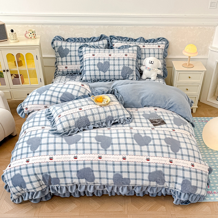 91家纺网 家纺一手货源 找家纺 归属 2025新款牛奶绒床盖四件套 西西里樱桃