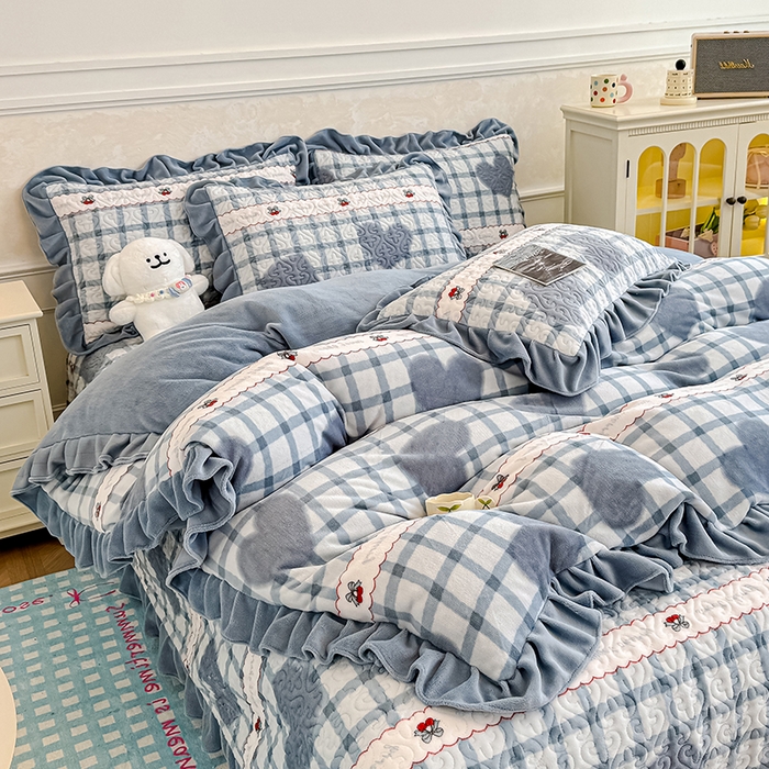 91家纺网 家纺一手货源 找家纺 归属 2025新款牛奶绒床盖四件套 西西里樱桃