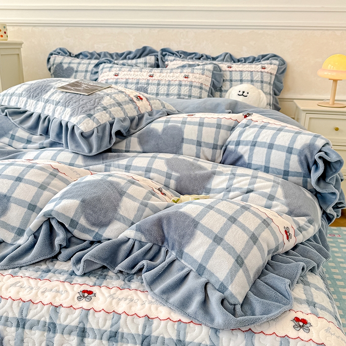 91家纺网 家纺一手货源 找家纺 归属 2025新款牛奶绒床盖四件套 西西里樱桃