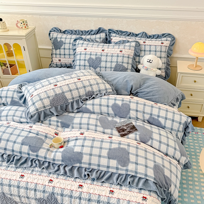 91家纺网 家纺一手货源 找家纺 归属 2025新款牛奶绒床盖四件套 西西里樱桃