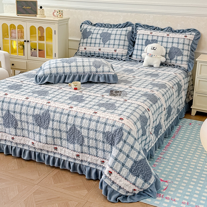 91家纺网 家纺一手货源 找家纺 归属 2025新款牛奶绒床盖四件套 西西里樱桃