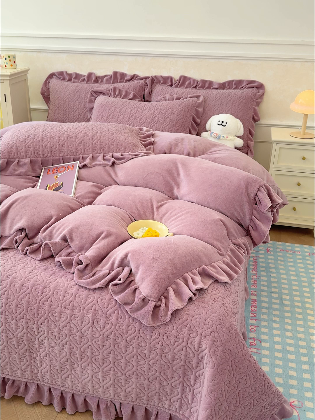 91家纺网 家纺一手货源 找家纺 归属 2025新款牛奶绒床盖四件套 紫罗兰